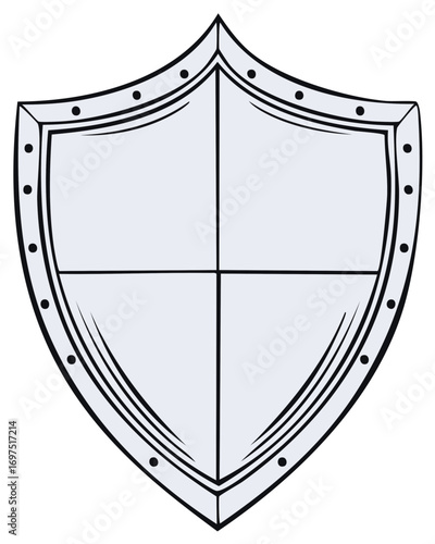 Medieval knight shield illustration with a quartered design, blank coat of arms template for protection