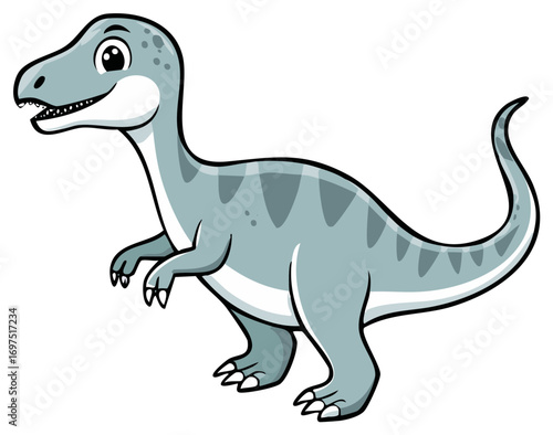 Cartoon Dilophosaurus Dinosaur Standing Isolated, Prehistoric Creature, Friendly Reptile Icon