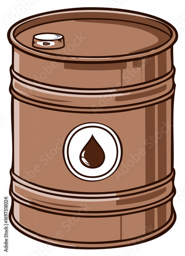 Brown oil barrel with a symbol representing a drop of petroleum resource