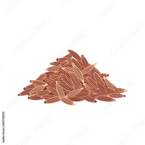 Pile of Brown Cumin Seeds with Ridges, Spice Ingredient.