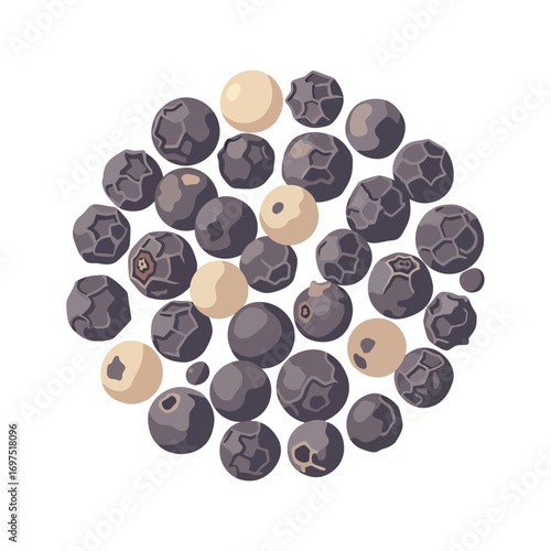 Pile of Black Peppercorns with Varied Textures and Colors.