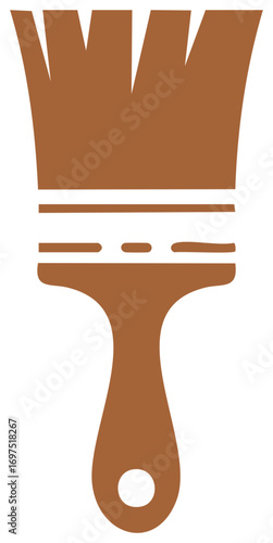 Brown paintbrush icon with handle and synthetic bristles for painting, artist, color concept