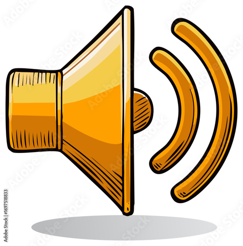Golden Speaker Icon with Sound Waves