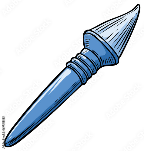 Single blue colored cartoon style paint brush illustration artistic tool creative supply for art painting drawing design isolated