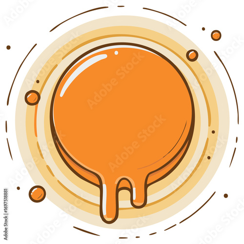 Abstract orange blob with dripping effect and swirling concentric circles