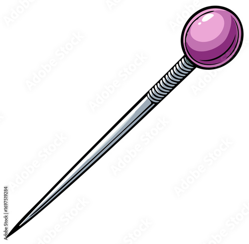 Single Tailor's Pin with a Pink Round Head and Metallic Shaft