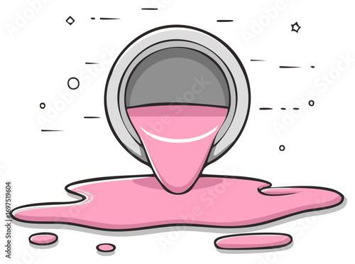 Vibrant pink paint spilling from an overturned bucket vector illustration