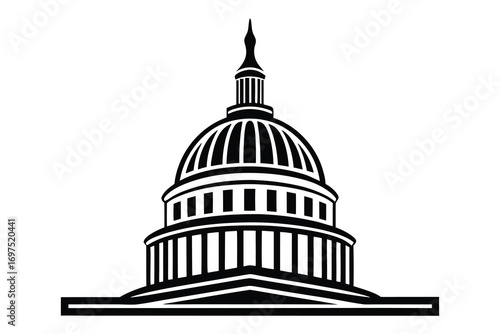 Stylish black and white graphic of the US Capitol Building.