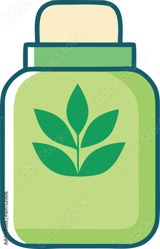 Natural skincare product bottle with leaf symbol for organic beauty and herbal wellness solutions promotional material