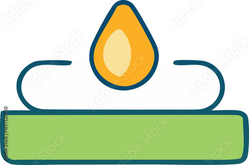 Abstract representation of heat transfer and material interaction with a fiery droplet and green rectangular base