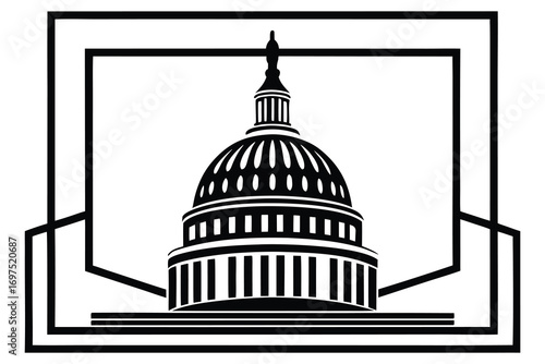 Stylish black and white graphic of the US Capitol Building.