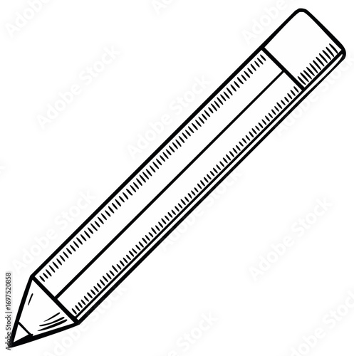 Sharp Pencil with Eraser Black and White Line Art Vector Illustration Design for Education Stationery
