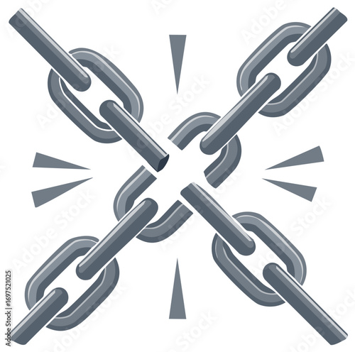Broken Chain Links Illustrate Freedom or Security Vulnerability in Metal Structure