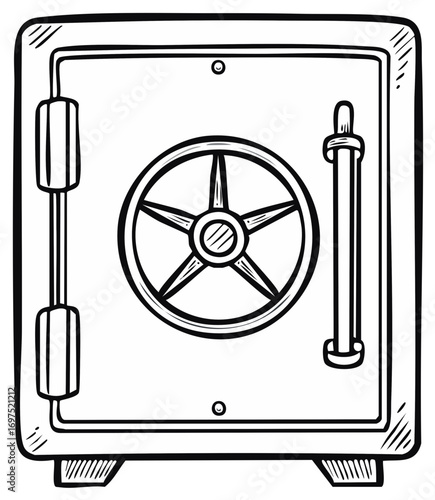Stylized Line Art Depicting a Secure Vault or Safe with Combination Lock and Handle