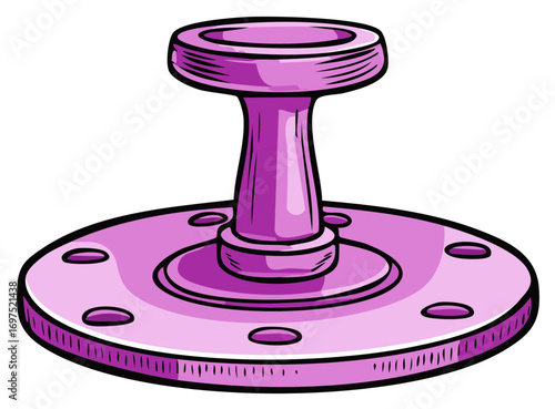 Whimsical cartoon violet pipeline flange with multiple bolt holes for industrial construction