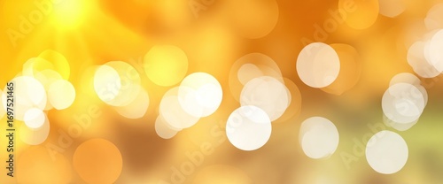 Warm abstract of golden and white bokeh circles floating on an amber gradient, some sparkling like small suns