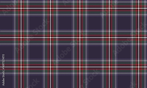 Seamless plaid pattern in purple, red, green, and white. Classic yet vibrant design for clothing, skirts, and pants. Add a touch of flair to a simple yet stylish look.