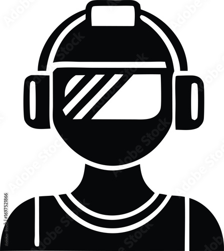 Immersive virtual reality headset user icon symbol representing gaming entertainment and future technology experiences