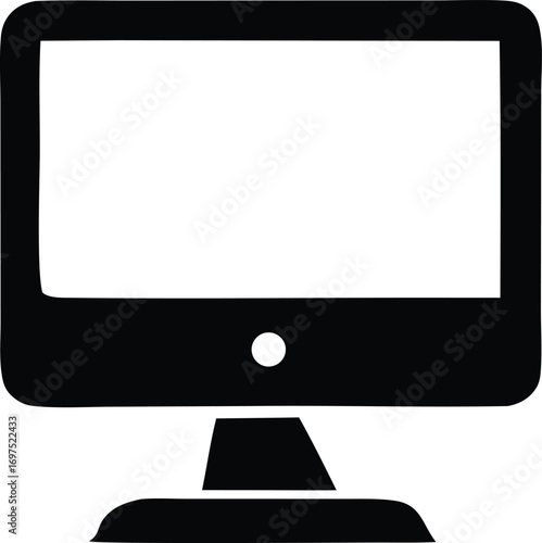 Simple black and white icon of a computer monitor displaying a blank screen ready for digital content and technology themes