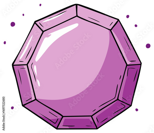 Pink gemstone illustration with sparkling dots and a clean outline, cartoon graphic design