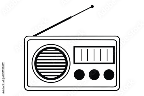 AdoSimple black and white illustration of a vintage portable radio.