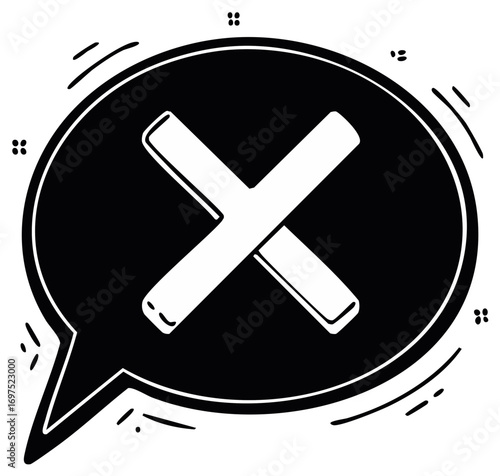 Black Chat Bubble with White X Symbol Illustration in Negative Communication Concept
