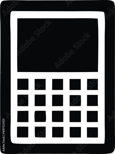Simple hand drawn calculator icon with numeric keypad and display for math and calculations