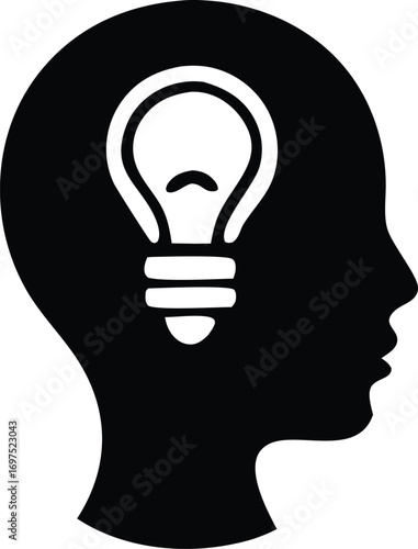 Symbolic silhouette of human head with light bulb inside representing ideas creativity and innovation