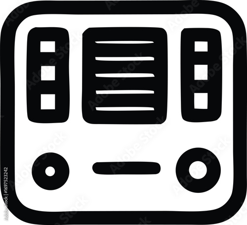 Retro stereo system icon with horizontal lines speaker and knobs simple outline graphic design for audio and music themes