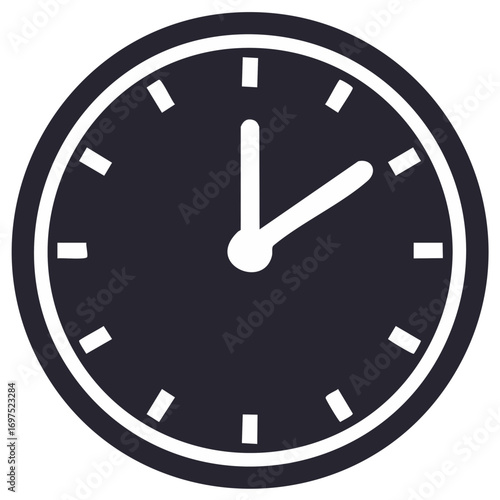 Simple round wall clock icon with hands showing time flat vector illustration