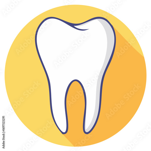 Stylized White Tooth on a Yellow Circle Dental Health Icon Design