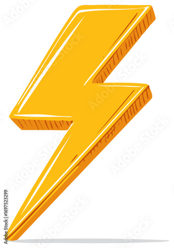 Stylized Yellow Lightning Bolt Cartoon Design Element on White Background