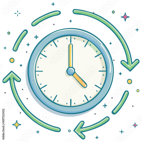 Clock with circular arrows indicating time management and repetition