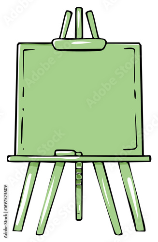 Green Cartoon Easel with Chalk, Ideal for Art Projects and Presentations