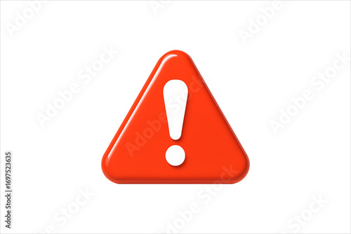 red exclamation mark,
Glossy 3D Red Warning Sign on White Background
