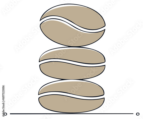 Stack of three stylized coffee beans, abstract illustration