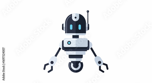 Modern futuristic unicycle robot with glowing blue eyes, an antenna, and articulated claw arms.