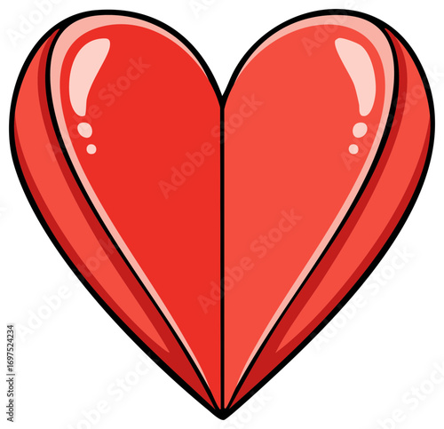 Stylized Glossy Red Heart Shape with Shadows and Highlights