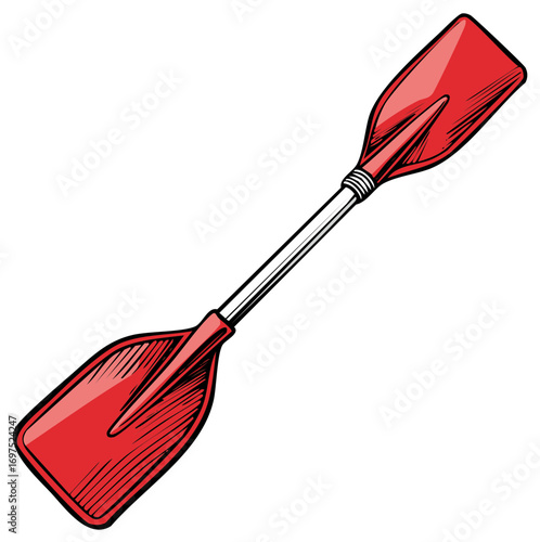 Red Kayak Paddle Illustration, Boating Equipment, Water Sports