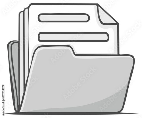 Cartoon Folder Icon with Documents for Digital File Management and Office Organization