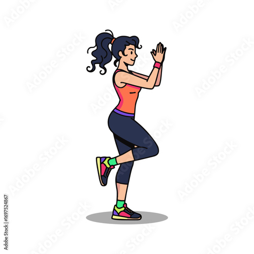 Illustration of a woman in a balancing yoga pose