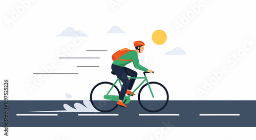 Redhead Cyclist in Green Jacket Riding a Bicycle at Speed.