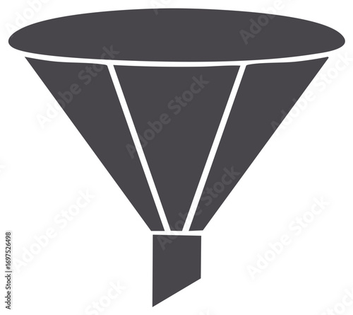 Dark gray funnel icon isolated on a white background with a bright white outline.