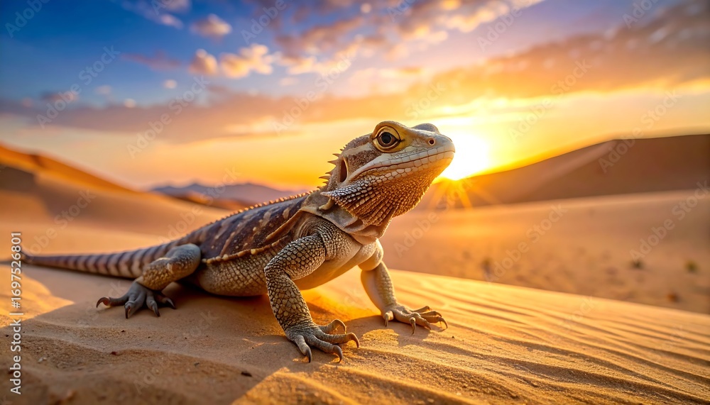 Fototapeta premium Lizard basking in desert sunset