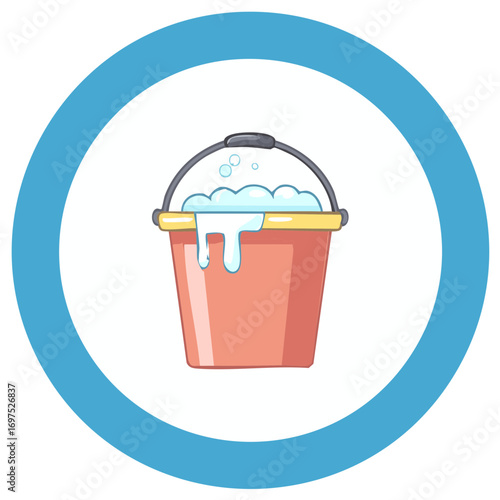 Bucket of cleaning liquid in blue circle