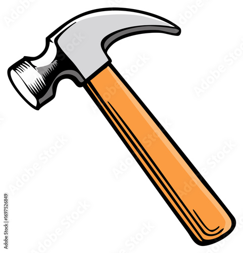 Isolated cartoon claw hammer with wooden handle vector illustration for construction and repair.