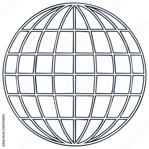 Stylized globe outline with grid pattern simple graphic element