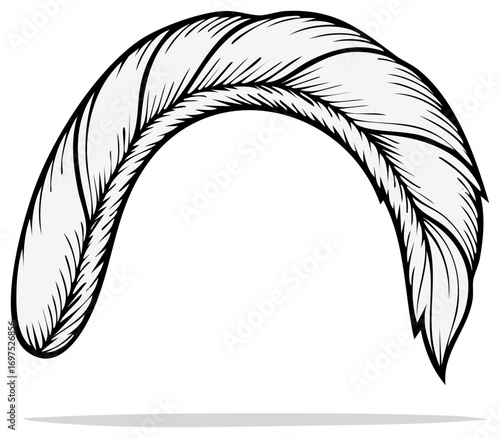 Single Curved Feather Detailed Outline Illustration