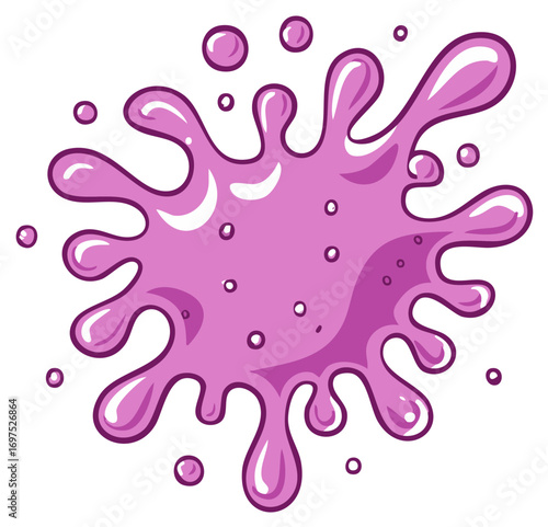 Playful purple slime splat illustration with gooey drips and shiny bubbles