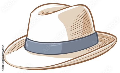 Classic beige fedora hat with a blue band vector illustration